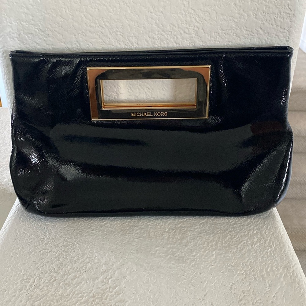 Michael Kors black patent leather clutch